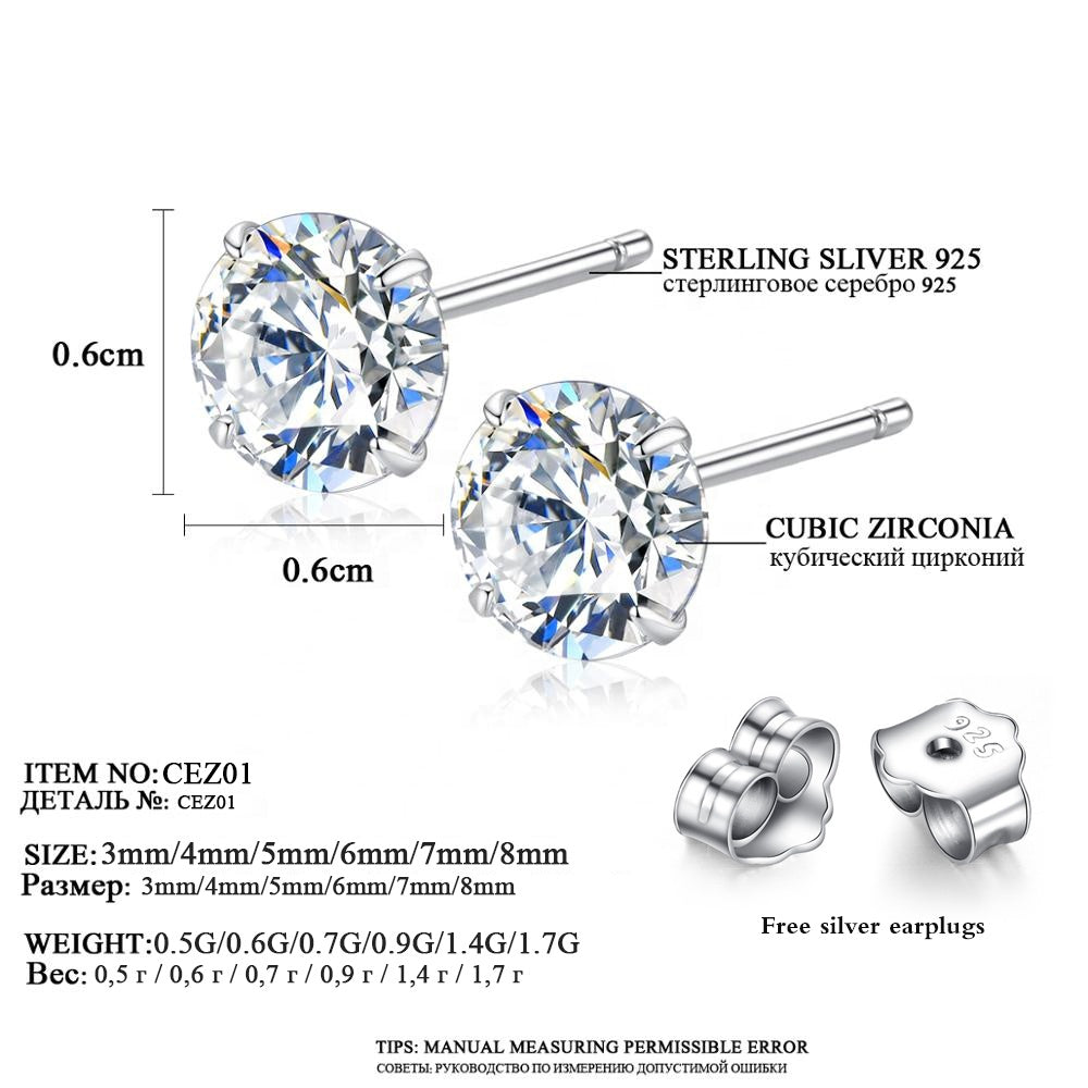 Cubic Zirconia Classic Stud Silver Earrings